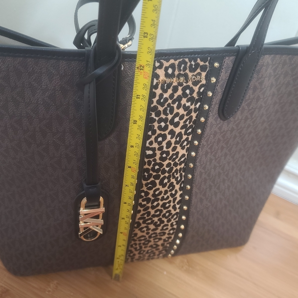 MICHAEL KORS Eliza Large East West Open Tote Purse Handbag, Brown, New - Picture 10 of 16